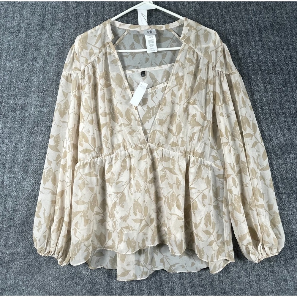 Cabi Top Womens Large Beige Sheer 2 Piece Blouse Lightweight Oversized Flow Tank